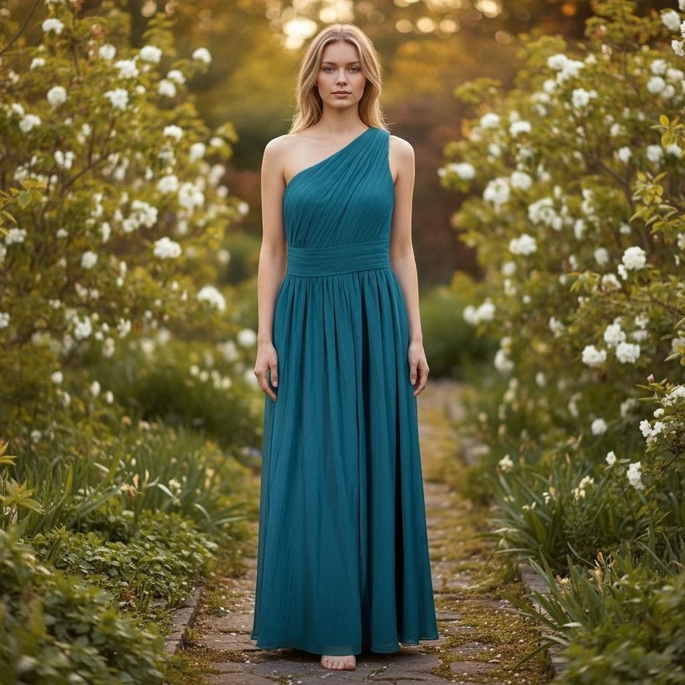 Azazie One Shoulder Maxi Dress Womens Teal Blue Formal Bridesmaid Gown